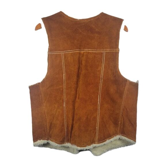 Vintage Leather Vest Mens Western Rodeo Sherpa Lined 70s 80s Mexico - Picture 2 of 13